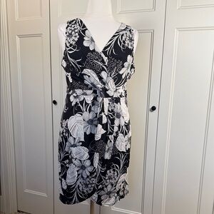 Floral Black and White Wrap Dress